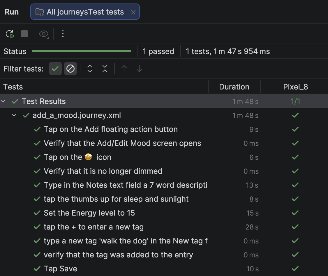 journeys test in Android Studio