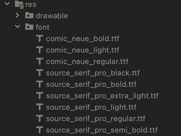 ttf files in projext